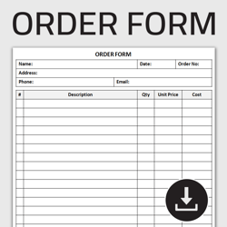 Printable Order Form, Purchase Order Sheet, Sales Order Form, Product Request Form, Editable Template
