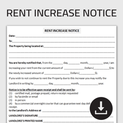 Printable Rent Increase Notice Form, Rental Increase Notice, Tenancy Fee Increase Notification Form, Editable Template