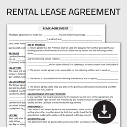 Printable Rental Lease Agreement Form, Lease Contract, Month to Month Rental Agreement, Landlord Form, Editable Template
