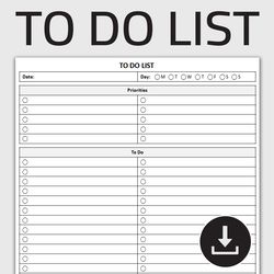 Printable to Do List, Daily Weekly To-Do Checklist, Daily Task Planner, Activity Scheduler, Editable Template