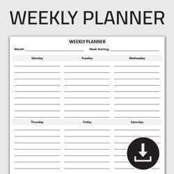 Printable Weekly Planner, Weekly Schedule, Weekly Organizer, Schedule Planner, Weekly Journal, Editable Template