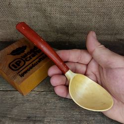 Handmade wooden spoon from natural maple wood with comfortable handle painted with milk paint