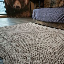 crochet pattern wide rug with double braid from cord or t-shirt yarn,  crochet rug pattern, crochet home decor