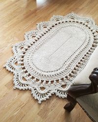 Crochet rug text description of each row and Video tutorial crochet oval rug from cord or t-yarn LaceCameo rug