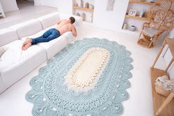 Crochet rug text description of each row in English, video tutorial (Russian language only) Peacock. Boho home decor