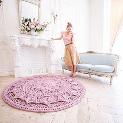 Crochet rug text description of each row in English& video tutorial LaceLina. Craft home decor. Area rug DIY By LaceMats
