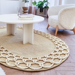 Crochet oval rug tutorial. Text description of each row in English, scheme, video tutorial (Russian language). Lacemats
