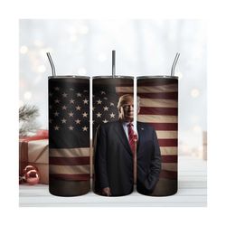 20oz Skinny Tumbler USA Flag Trump png Sublimation Design, Anti Biden Wrap