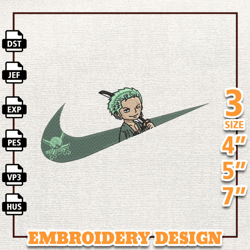 Nike Zoro Embroidery Design File, One Piece Anime Embroidery Design
