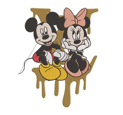 Couple Mickey And Minnie LV Dripping Embroidery Design Download