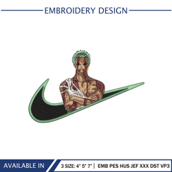 Zoro X Nike Logo Embroidery Design Instant Download File