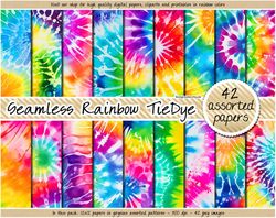 SEAMLESS rainbow tie dye digital paper shibori sublimation background bright bleach wash watercolor pattern printable