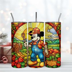 Farmer Mickey 20Oz Stained Glass Tumbler Sublimation PNG Design