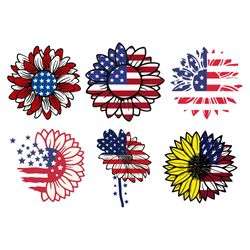 American Flag Sunflower Bundle Svg, 4th of july Svg, Patriotic Sunflower Svg, Sunflower Svg, American Svg, American Flag