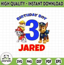 Personalized Name And Ages, Paw Patrol Chase Birthday Png, Paw Patrol Birthday Png Family Birthday Raglan Kids CUS4 18