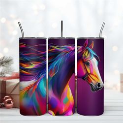 Multicolor Horse Tumbler Wrap, 20oz Skinny Tumbler Designs, Horse Sublimation Design, Western Tumbler Png