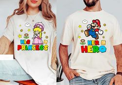 Her Hero and His Princess Matching Couples Shirts  Super Mario Valentines Day Shirt  Valentines Day Gift for Her  Couple