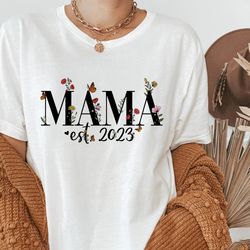 custom floral mama est 2023 shirt, personalized gift for mom