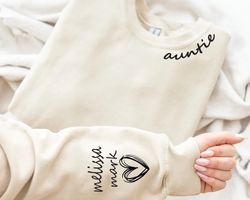 custom auntie sweatshirt with children name on sleeve, crewn, 153