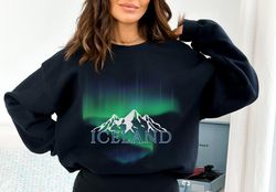Iceland Sweatshirt Northern Lights Mens Iceland Crewneck Ice
