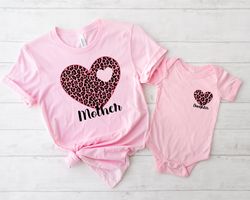 Pink Leopard Heart Shirt, Matching Family Heart Shirts, Momm