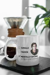 Mentally Dating Damon Salvatore, Team Damon, The Vampire Diaries Merch, Mystic Falls Coffee Mug White 11 oz Ceramic Mug