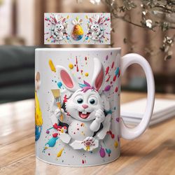 3D mugs design with Easter bunny and Easter egg - hole in wall motif with Easter bunny