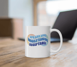 Spread Love Autism coffee mug Awareness tea cup April is Blue Autism Month special education Group, Neurodiversity ADHD