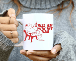 Rizz em with the tism - Funny unisex frog coffee mug, Autism awareness, Retro meme cup, Vintage graphic design