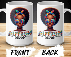 Autism Awareness Mom Coffee Mug, Colorful Puzzle Pieces Design, African American Woman, Inspirational Support Gift