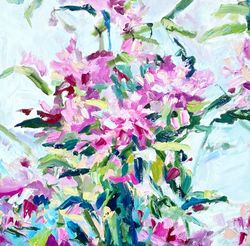 Peonies painting oil painting on canvas  Abstract flowers art Galainart Fauvism Matisse inspired Wall decor Midern art