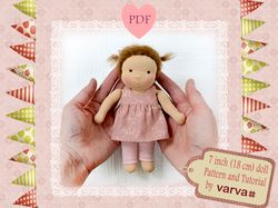 DIY Waldorf doll 7"/18 cm tall. PDF sewing pattern and tutorial. Patterns of clothes as a gift!