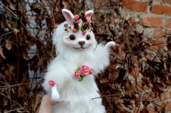 Bunny toy Jackalope plush Art doll bunny plush easter bunny spring white bunny handemade doll decor gift for her