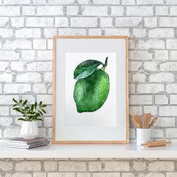 Lime original painting fruit art watercolor painting Kitchen small still life