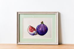 Figs original painting home decor watercolor artwork fruit painting