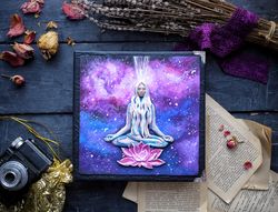 Yoga book Handmade diary with a cosmic landscape Polymer clay padmāsana journal