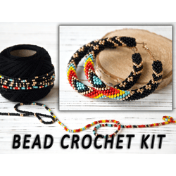 Bead crochet kit, Beaded hoop earrings, Craft kits for adults jewelry, Diy ethnic hoop earrings