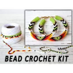 Bead crochet kit green hoop earrings, Seed bead earrings hoops, making jewelry kit, Craft projects, Bead crochet pattern