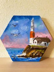 Original Oil painting Lighthouse wall art Impasto art Seascapes artwork
