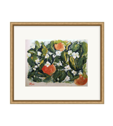 Blooming Orange - White Citrus Painting | Original Botanical Farmhouse  Wall Art