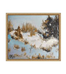 Snowy Winter Landscape Painting - Original Holiday Wall Art - Hanging Painting