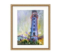 Handmade night seascape paintings - Lighthouse painting for kids room decor