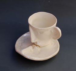 tea cup saucer set kiss ceramics art object surrealism face mug porcelain tea set decorative figurine wedding decor bridal shower gift idea a wonderful gift for a loved one