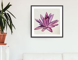 Summer Water lily - lotus , Oriental Chinese Feng Shui Decor , watercolor art