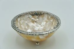Round Bowl White Shell With Sterling Silver And Blue Topas, Amethyst, Citrine Stones
