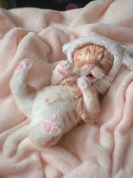 Newborn Kitten. Handmade collectible realistic cat toy from photo