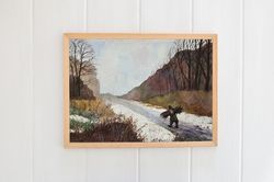 Landscape of winter forest picture of Russian nature Wall art watercolor