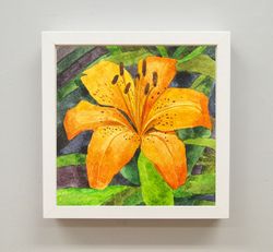 Orange lily original painting watercolor art Wall art home decor Japanese lily