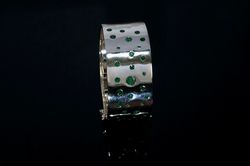 Silver Bangle With Emerald Gemstones