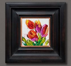 Floral Painting Tulip Original Art Small Impasto Oil Painting 4 x 4 in Flower Art
